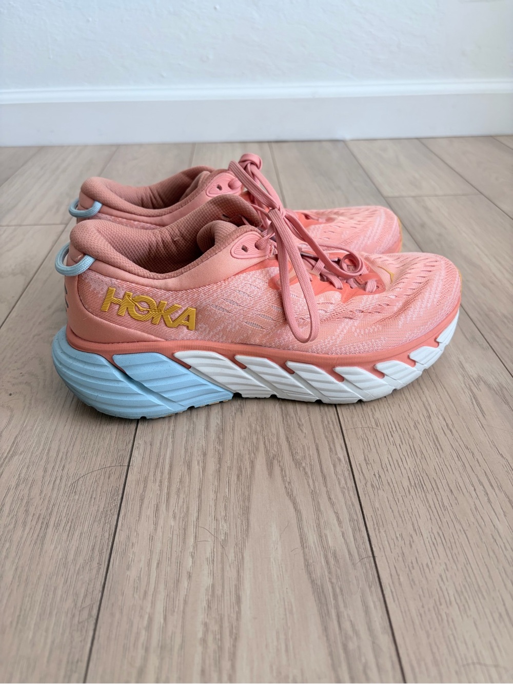 Hoka Coral Pink & Light Blue Women's Running Sneakers